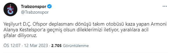 Trabzonspor’dan Alanya Kestelspor’a geçmiş olsun mesajı