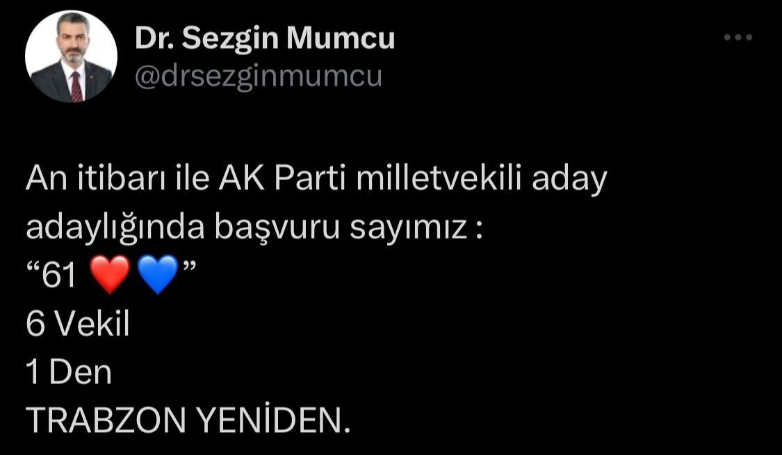  Trabzon'da AK Parti'den kaç milletvekili aday adaylığı için başvuru yaptı? 
