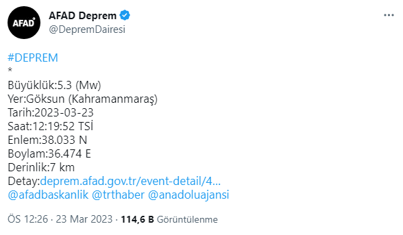 Kahramanmaraş’ta 5,3 büyüklüğünde deprem!