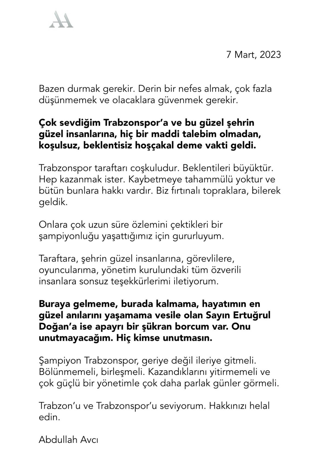 Abdullah Avcı'dan açıklama geldi! "Geriye değil ileriye"