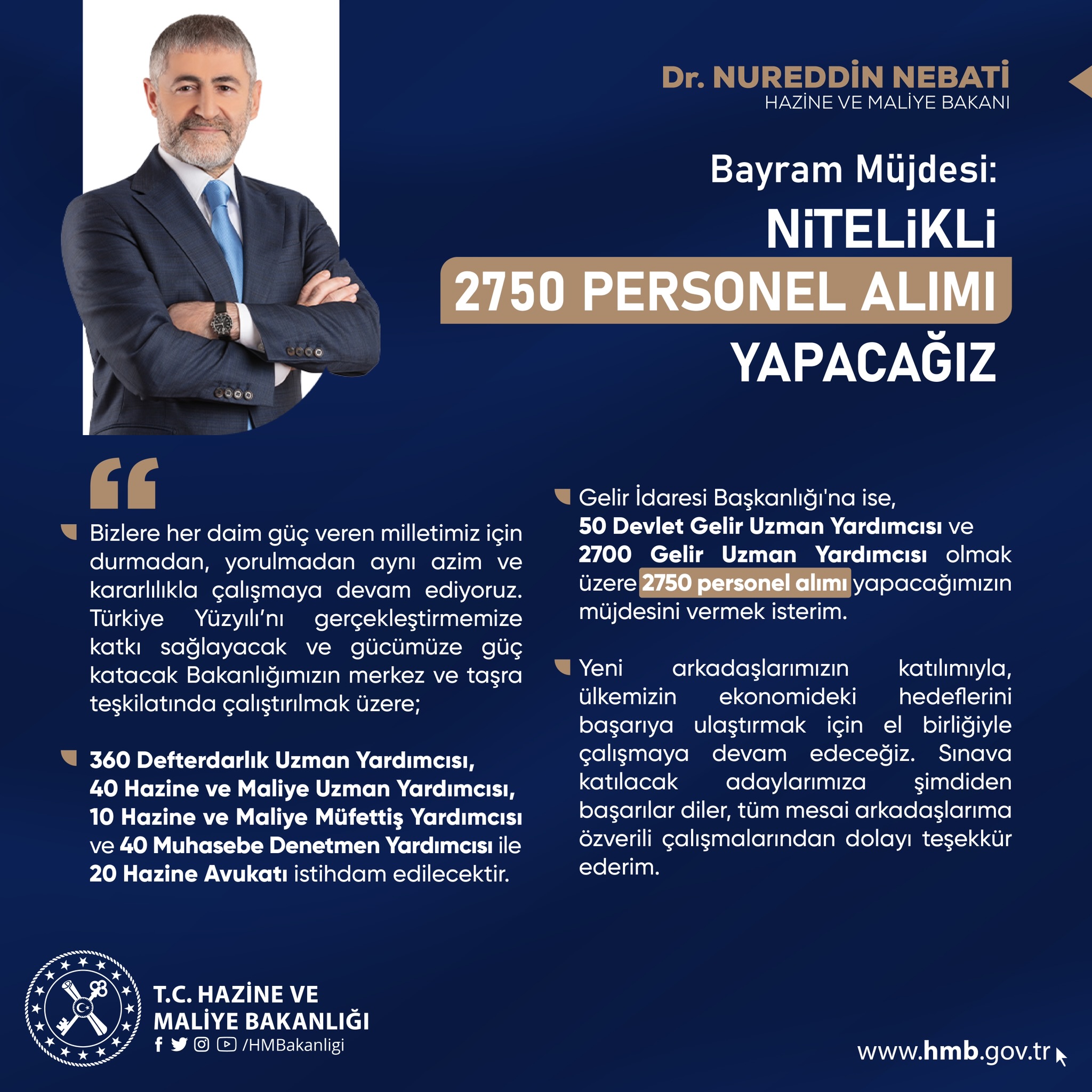 Bakan Nebati duyurdu! Hazine ve Maliye Bakanlığı'na personel alınacak