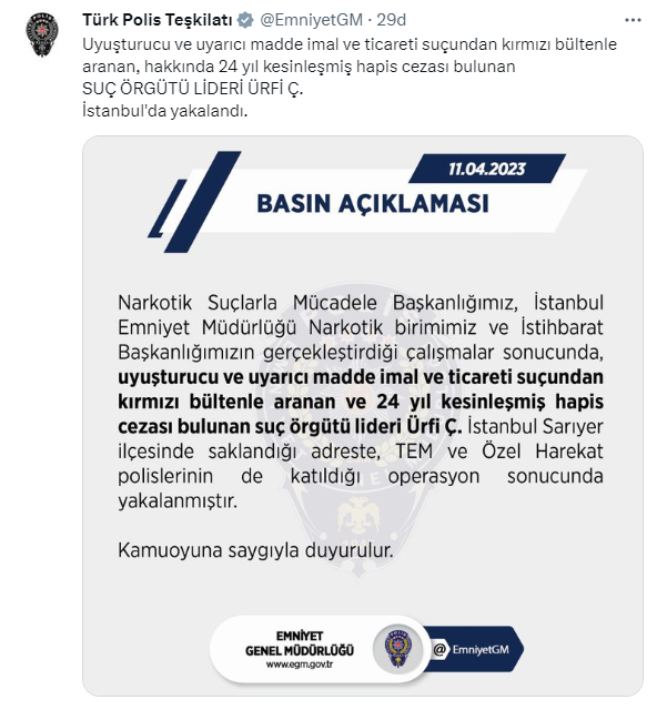 urfi çetinkaya yakalandı