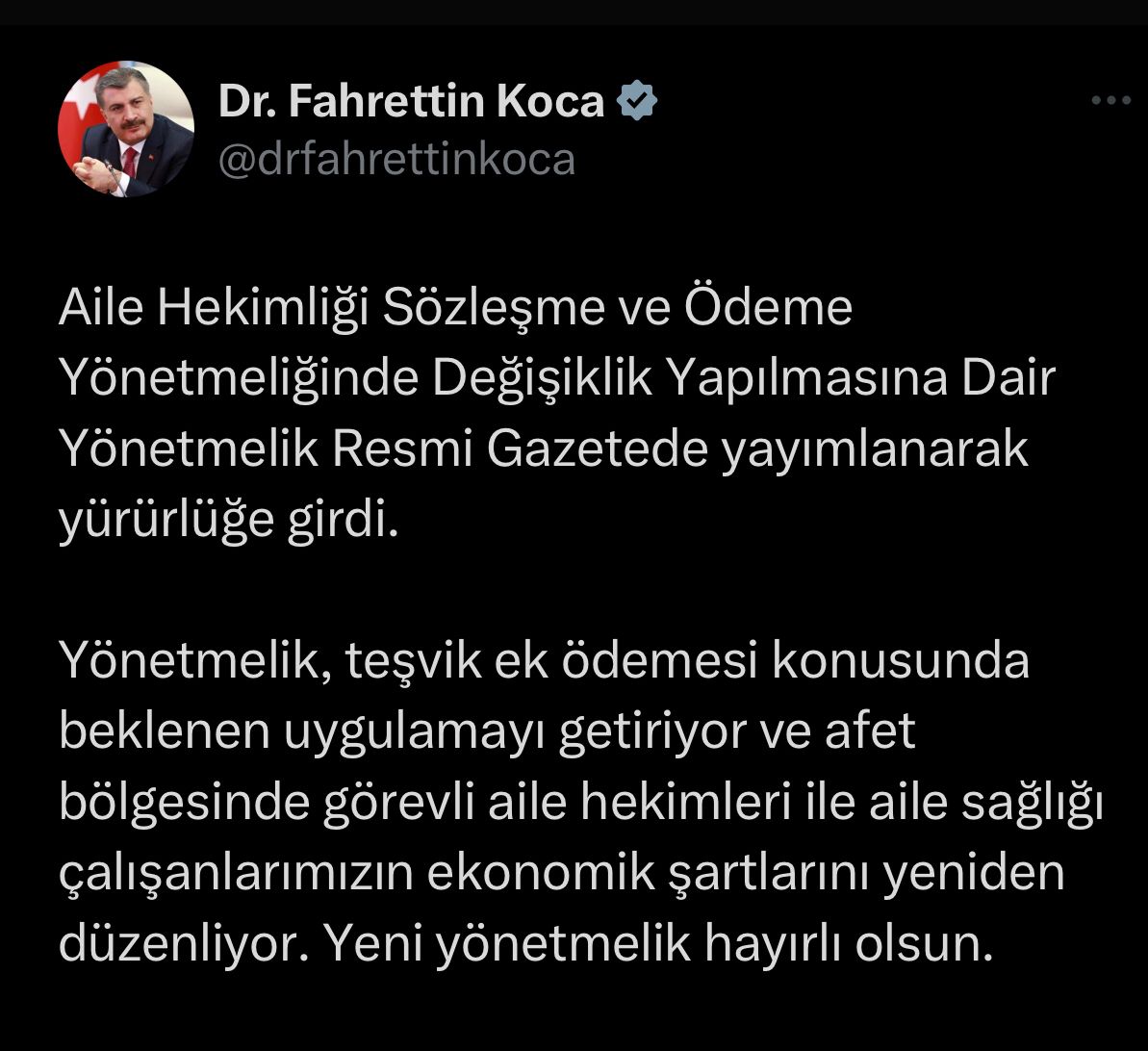Bakan Koca "Yeni yönetmelik hayırlı olsun" diyerek duyurdu