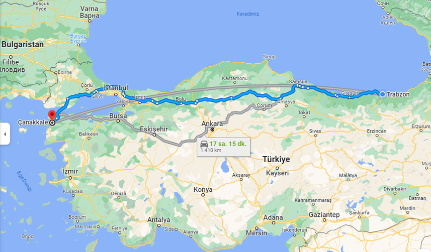 Trabzon Çanakkale Arası Kaç km, kaç saat? Trabzon Çanakkale otobüs, uçak bileti
