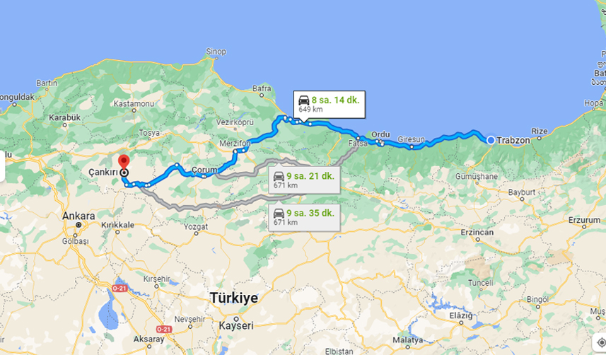 Trabzon Çankırı Arası Kaç Km, kaç saat? Trabzon Çankırı arası otobüs, uçak bileti