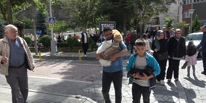 Gümüşhane'de kucağında gezdirdiği kedileriyle kentin maskotu oldu