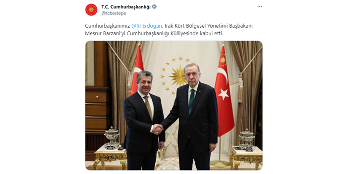 Cumhurbaşkanı Erdoğan IKBY Başbakanı Barzani'yi kabul etti