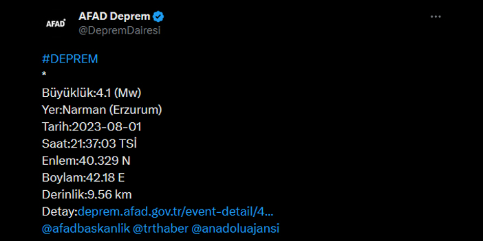 Erzurum’da korkutan deprem! İşte büyüklüğü