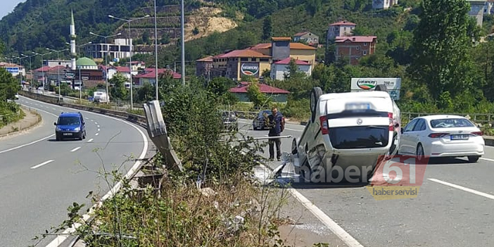 Trabzon’da trafik kazası! Araç takla attı