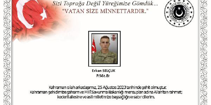 MSB acı haberi duyurdu! 1 asker şehit oldu