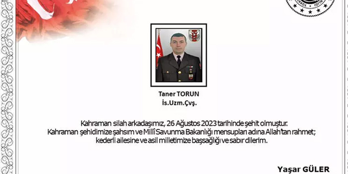 MSB acı haberi duyurdu! 1 asker şehit oldu