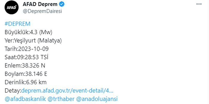 Malatya’da deprem! İşte büyüklüğü