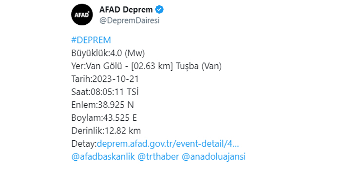 Van’da 4.0 büyüklüğünde korkutan deprem!