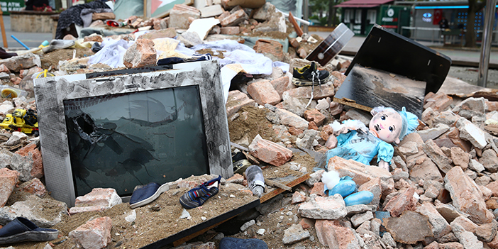 Giresun'da Gazze saldırılarına dikkat çekmek için enkaz oluşturuldu