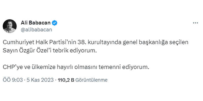 CHP'nin yeni lideri Özel'e Akşener ve Babacan'dan tebrik