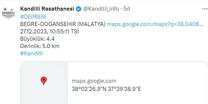Malatya'da deprem! Çevre illerden de hissedildi