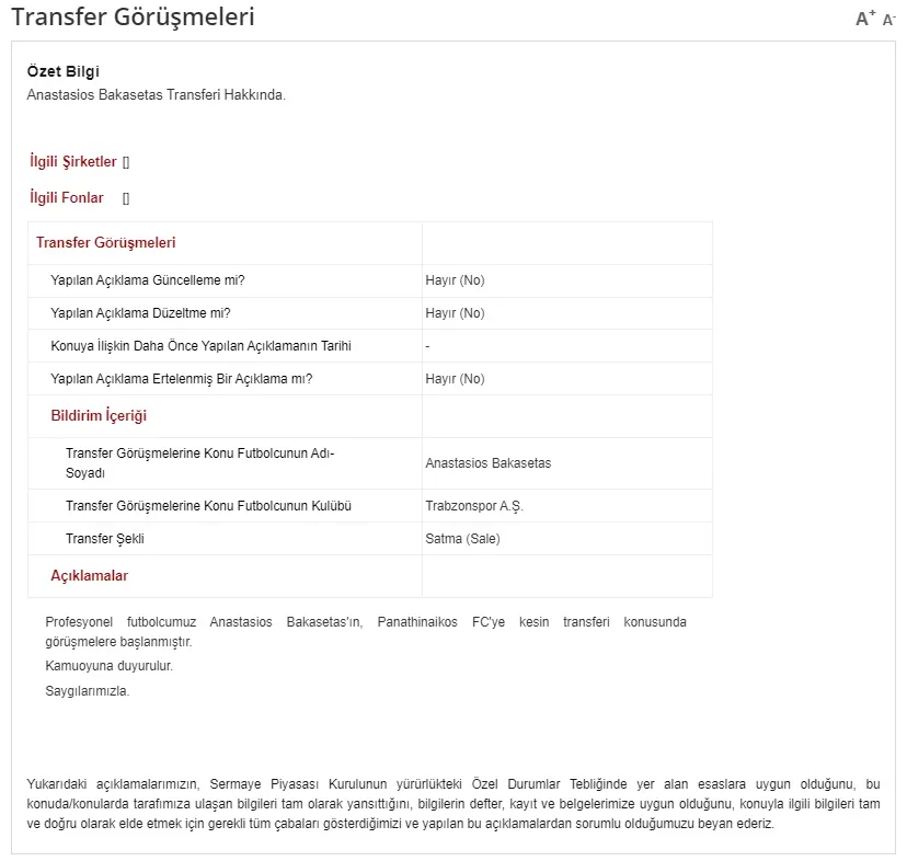 Trabzonspor ayrılığı resmen açıkladı! Bakasetas resmen transfer oldu