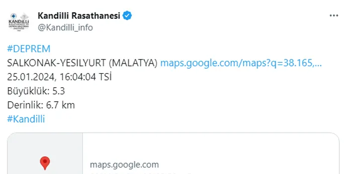 Malatya’da 5.2 büyüklüğünde deprem