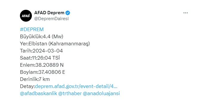 Kahramanmaraş'ta deprem! İşte büyüklüğü