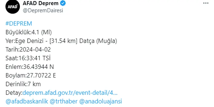 Muğla açıklarında deprem! AFAD büyüklüğünü açıkladı