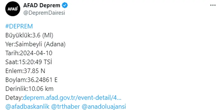 Adana’da korkutan deprem! AFAD büyüklüğünü açıkladı