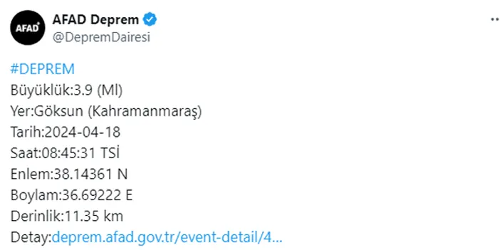 AFAD açıkladı! Kahramanmaraş’ta korkutan deprem