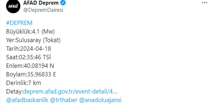 Tokat’ta gece saatlerinde korkutan deprem!