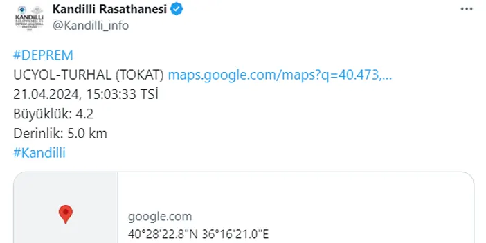Tokat beşik gibi! 4.2 büyüklüğünde bir deprem daha