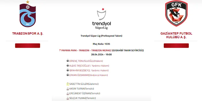 Trabzonspor’un Gaziantep FK maçı hakemleri belli oldu
