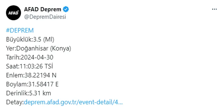 Konya’da korkutan deprem! İşte büyüklüğü