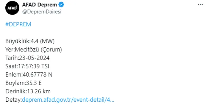 AFAD açıkladı! Çorum’da korkutan deprem