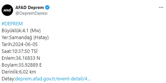 AFAD açıkladı! Hatay’da korkutan deprem