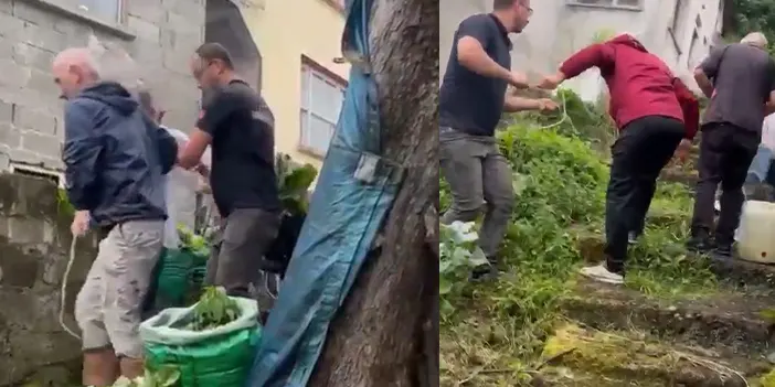 Rize'de vatandaş kurbanlıkla beraber duvardan aşağı düştü