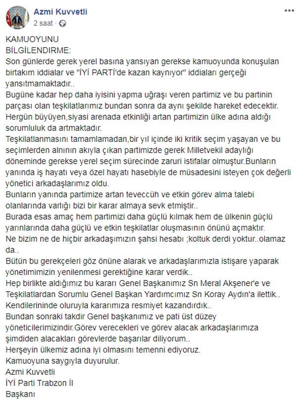 İYİ Parti Trabzon'da istifa deprem! 