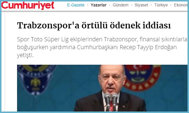Cumhuriyet'te çıkan Trabzonspor'a örtülü ödenek iddiası;