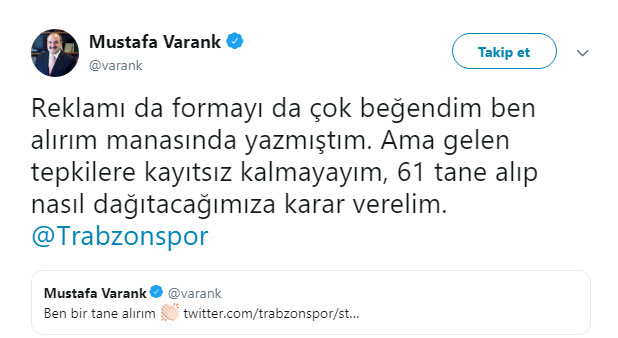 Trabzonlu Bakan Mustafa Varank'tan 61 forma