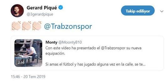 Pique, Trabzonspor'un paylaşımını beğendi