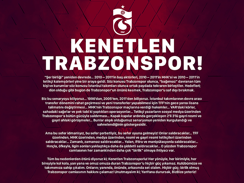 Trabzonspor’dan çok sert birlik mesajı – “Kenetlen Trabzonspor”