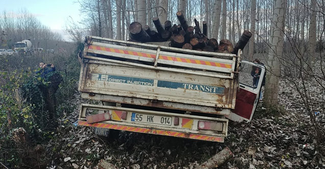 Odun yüklü kamyonet ağaca çarptı