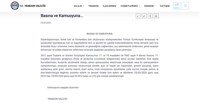 Trabzon Valiliği açıkladı! 10 gün boyunca yasak