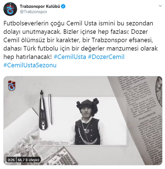 Trabzonspor’dan Dozer Cemil paylaşımı