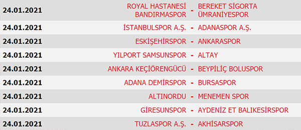 Süper Lig Puan durumu, Süper Lig 16. Hafta maç sonuçları, 17. Hafta maç programı