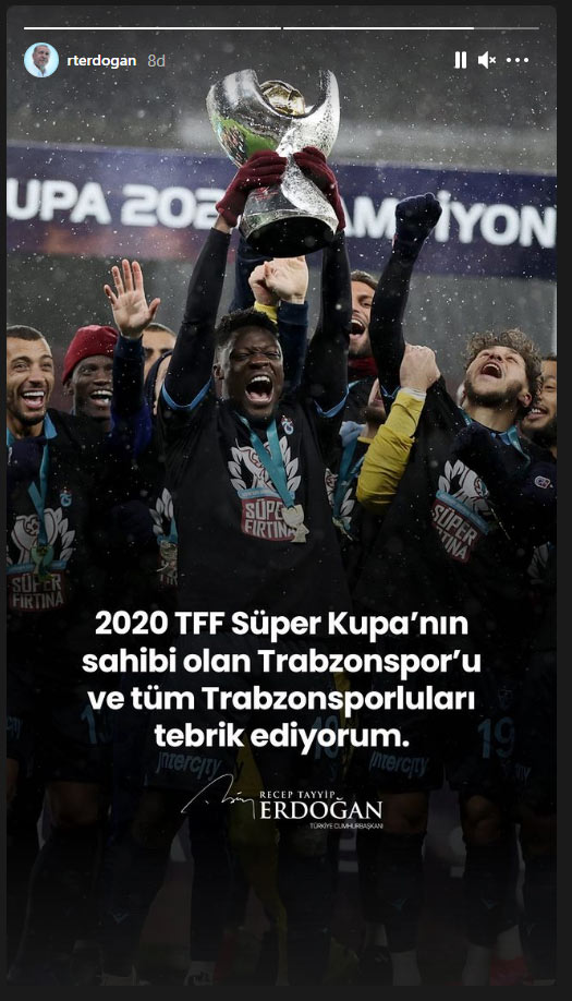 Cumhurbaşkanı Erdoğan'dan Trabzonspor mesajı