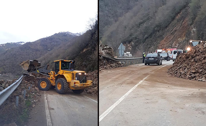 Tirebolu-Doğankent karayolunda heyelan meydana geldi