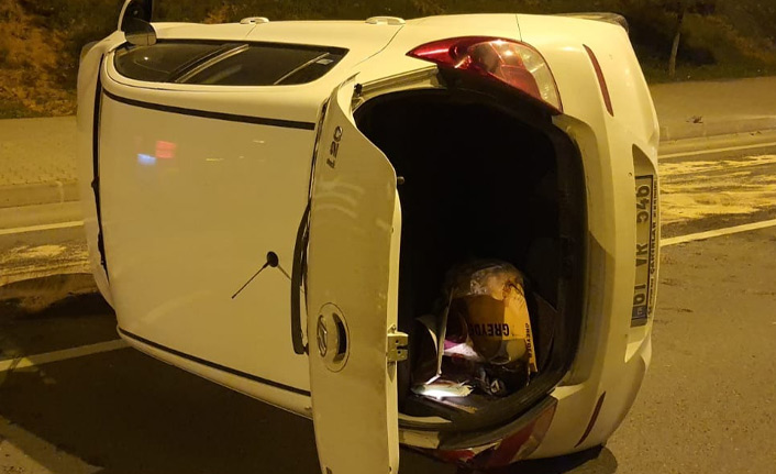 Trabzon’da otomobil yan yattı! 1 yaralı