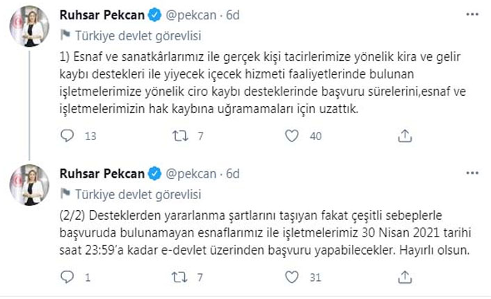 Bakan Pekcan duyurdu! Ciro kaybı desteklerinde başvuru süreleri uzatıldı