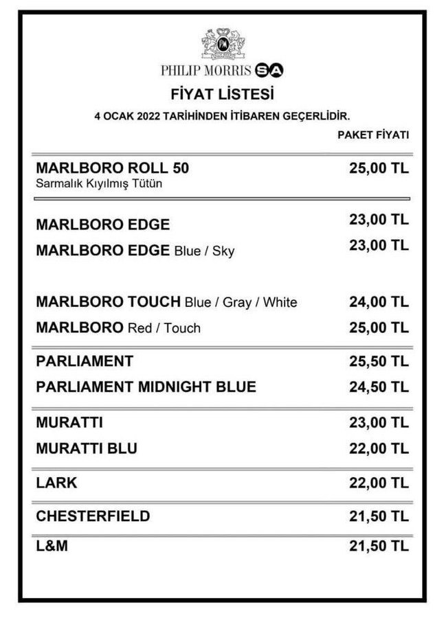Philip Morris sigara fiyatları ne kadar oldu?
