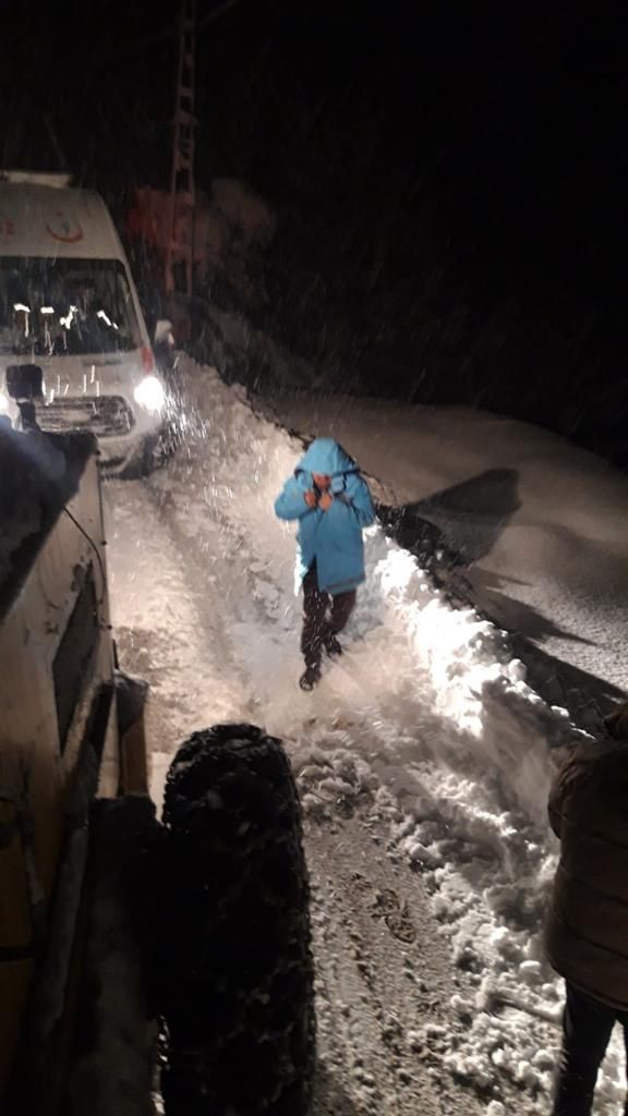 Rize'de hastaya giden ambulans karlı yolda kaldı