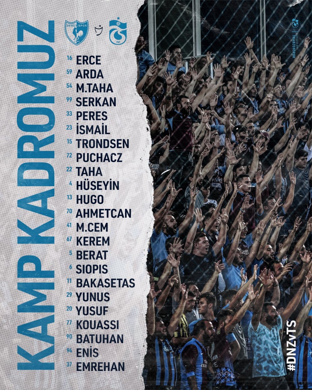 Trabzonspor'un Denizli kamp kadrosu belli oldu