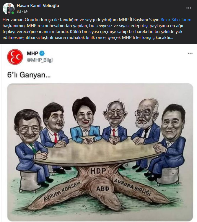 MHP’nin yayınladığı karikatüre Trabzon İl Başkanı Hasan Kamil Velioğlu’ndan sert tepki